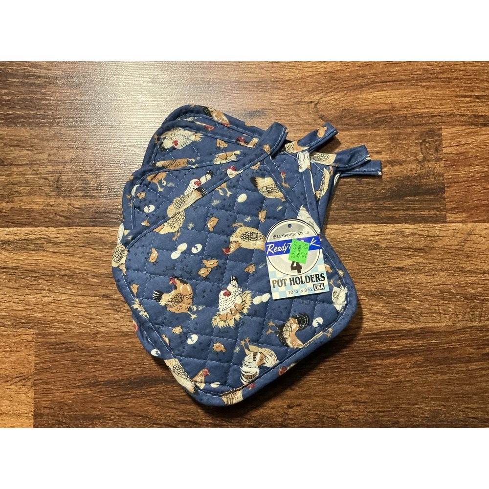 Set Of 4 Potholders HERE CHICK CHICK BLUE 10in X 8in NWT